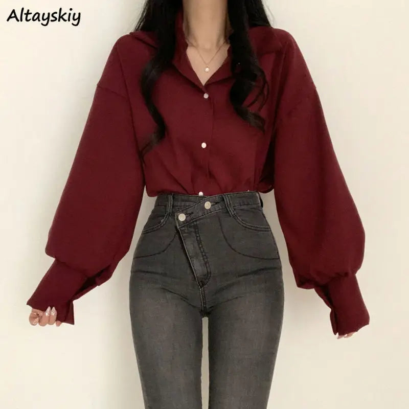 Minimalistisches Blusenshirt mit Laternenärmeln – Büro & Casual Look